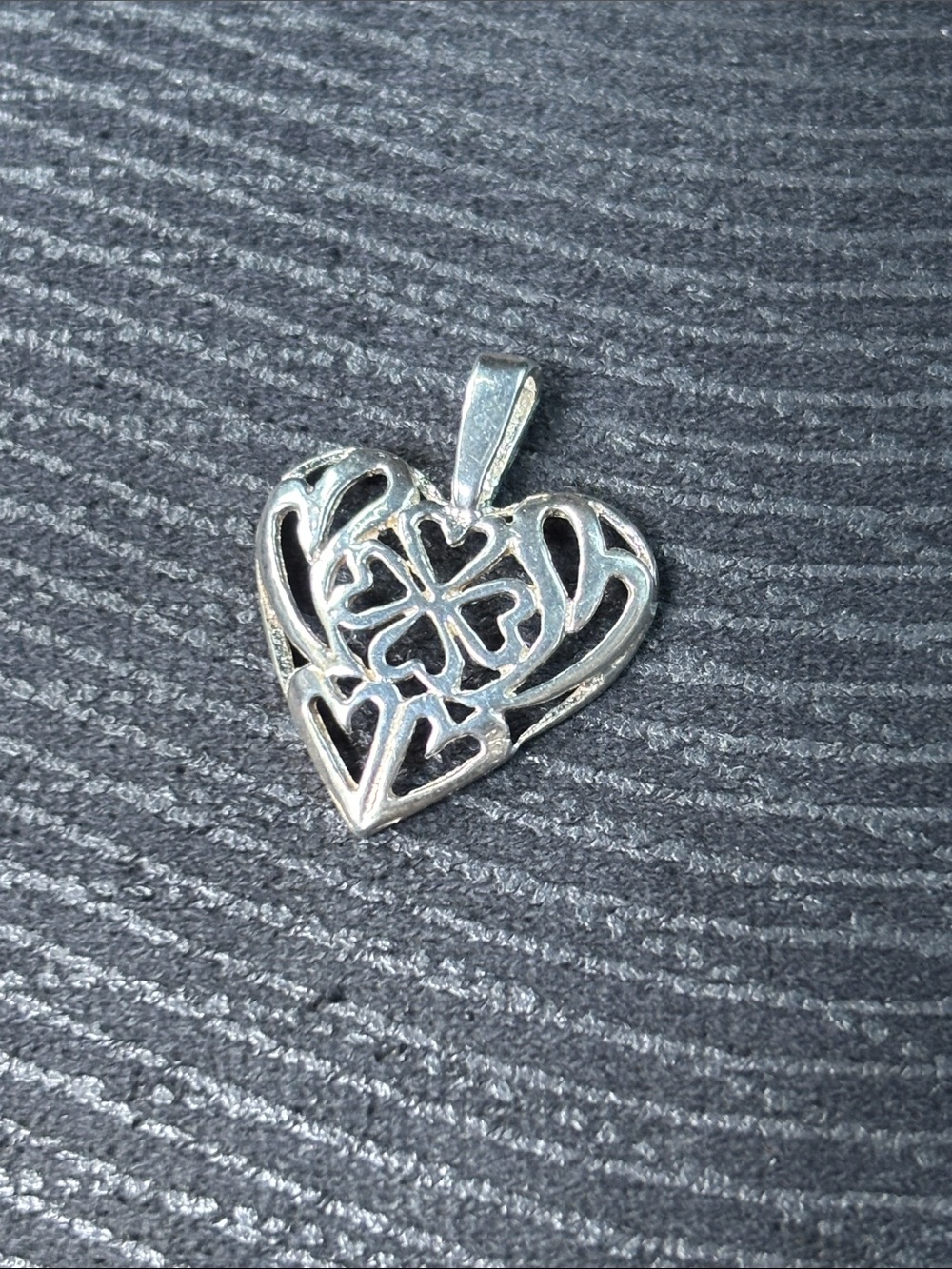 Sterling Silver Heart Filigree Pendant Necklace - Silver